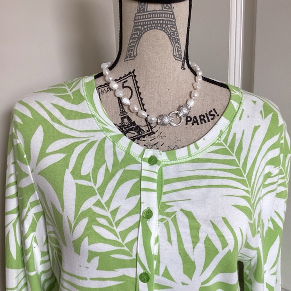 Rafaella Women’s White Green Summer Button Down Cardigan - Picture 2 of 4